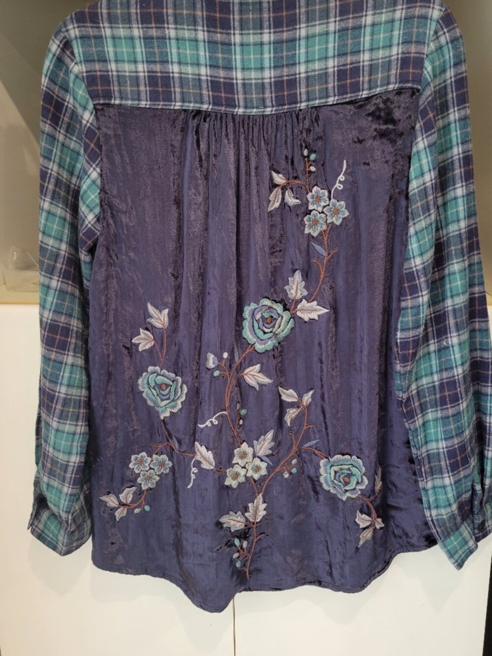 April Cornell Plaid Velvet Embroidery Shirt